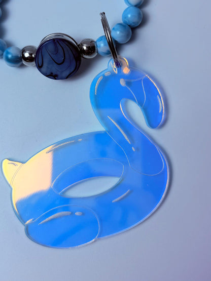 Blue Flamingo Bag Charm  Acrylic Purse Charm with Marble Beads  Tropical Summer Handbag Accessory
