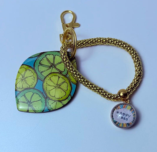 Lime Slice Bag Charm: Acrylic Purse Accessory with "Happy Vibes" Pendant