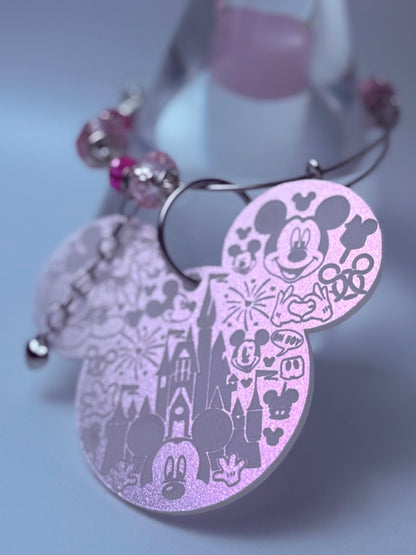 Disney Inspired Pink Beaded Bag Charm Handmade Charm Keychain with Mickey & Minnie Charms, Glass Beads, Cute Disney Accessories