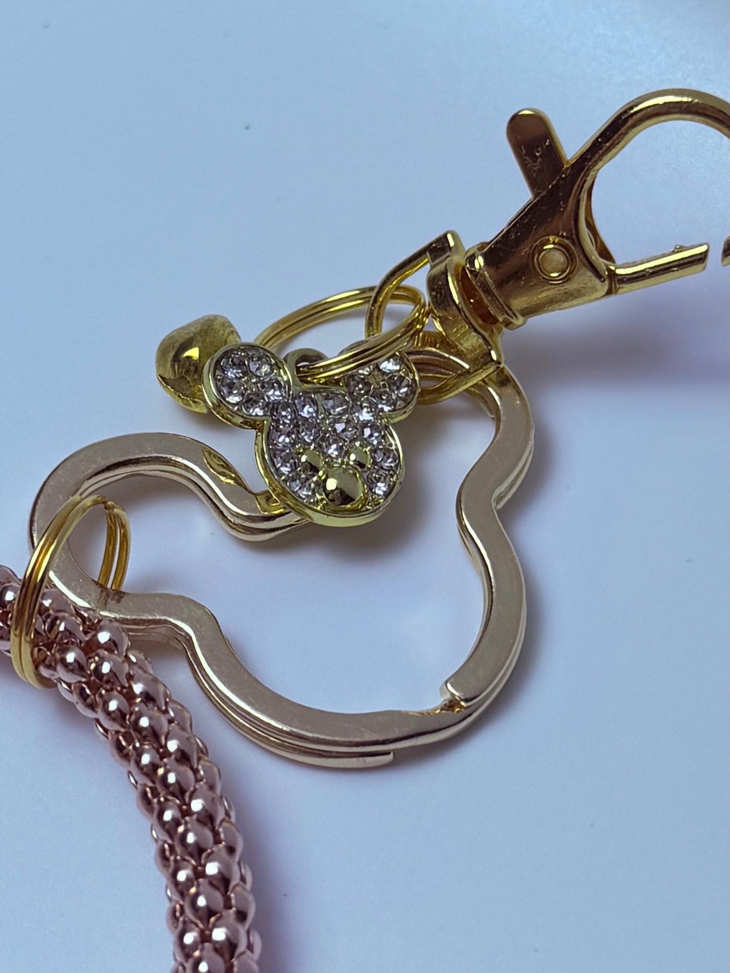 Rose Gold Minnie Mouse Bag Charm: Crystal Mickey Wristlet Keychain