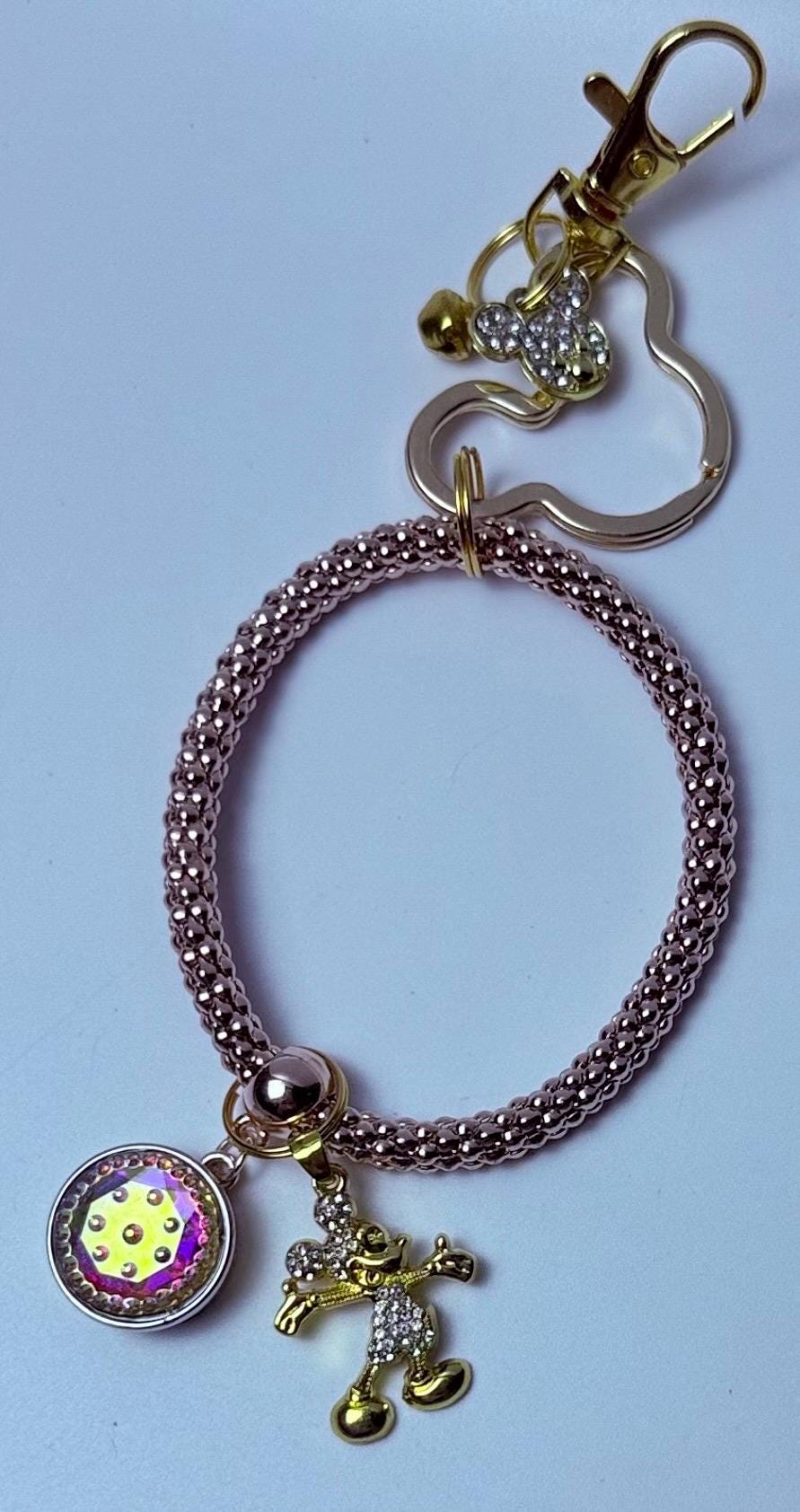 Rose Gold Minnie Mouse Bag Charm: Crystal Mickey Wristlet Keychain