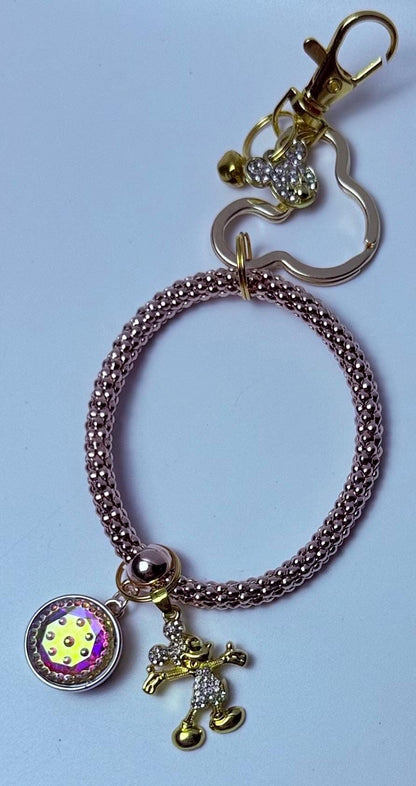 Rose Gold Minnie Mouse Bag Charm: Crystal Mickey Wristlet Keychain