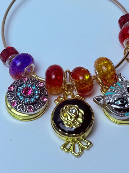 Alice in Wonderland Bag Charm: Cheshire Cat, Rose, Gem Mandala