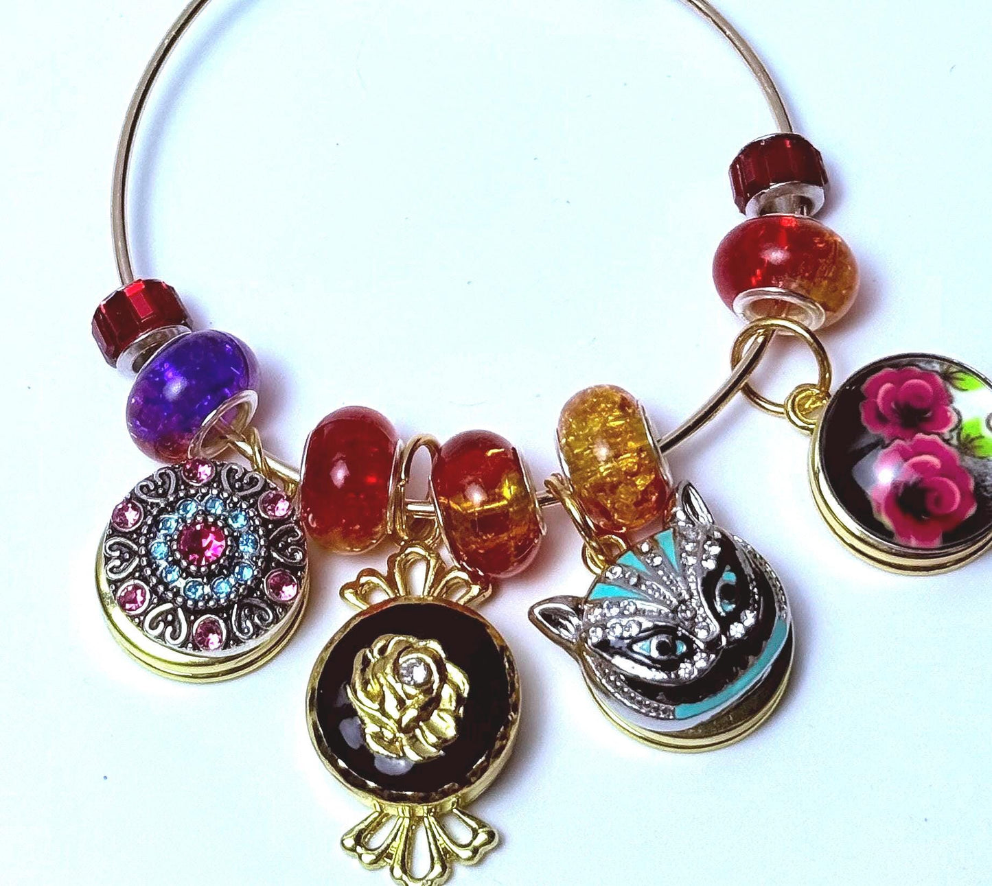 Alice in Wonderland Bag Charm: Cheshire Cat, Rose, Gem Mandala