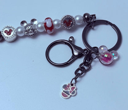 Mickey Mouse Bag Charm: Red, Black, Pearl Beaded Keychain