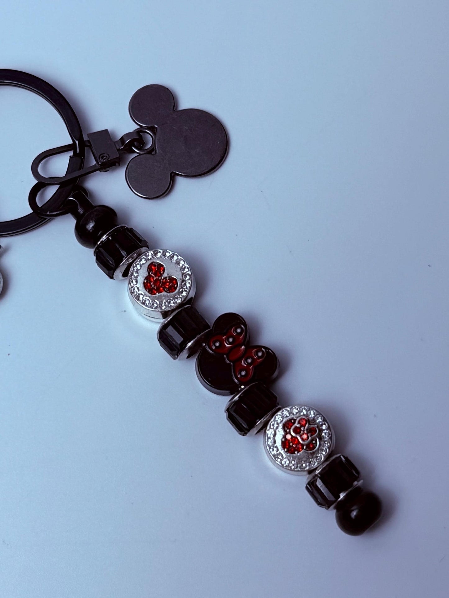 Black Crystal Mickey Bag Charm Keychain | Minnie Bow Purse Charm | Disney Inspired Accessory | Handmade Sparkly Beaded Key Ring
