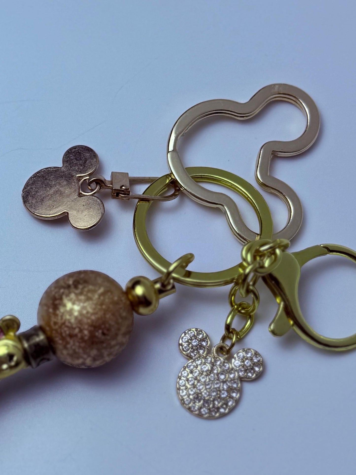 Disney Inspired Gold Bag Charm  Mickey Mouse Rhinestone Keychain with Beads & Crystal Accent, Handmade Purse Accessory, Cute Disney Gift