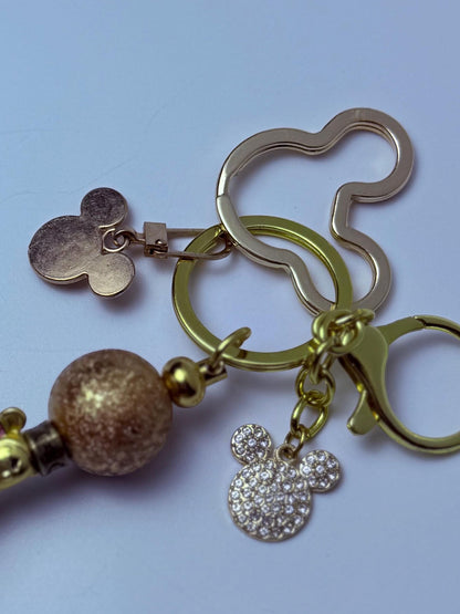 Disney Inspired Gold Bag Charm  Mickey Mouse Rhinestone Keychain with Beads & Crystal Accent, Handmade Purse Accessory, Cute Disney Gift