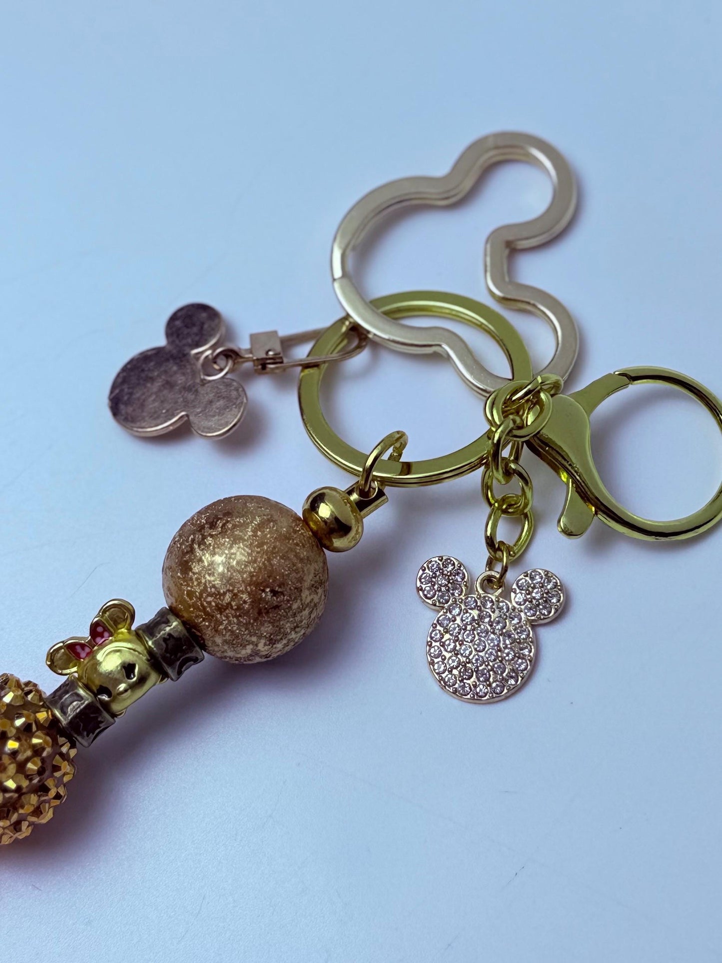 Disney Inspired Gold Bag Charm  Mickey Mouse Rhinestone Keychain with Beads & Crystal Accent, Handmade Purse Accessory, Cute Disney Gift