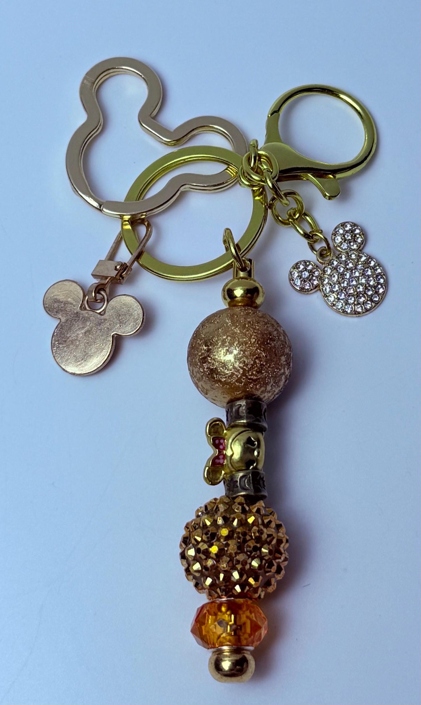 Disney Inspired Gold Bag Charm  Mickey Mouse Rhinestone Keychain with Beads & Crystal Accent, Handmade Purse Accessory, Cute Disney Gift