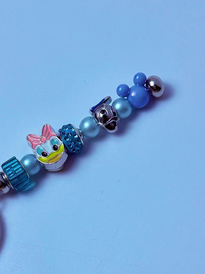 Disney Inspired Bag Charm  Daisy Duck Keychain with Blue & Pink Beads, Handmade Purse Accessory, Cute Disney Gift for Her