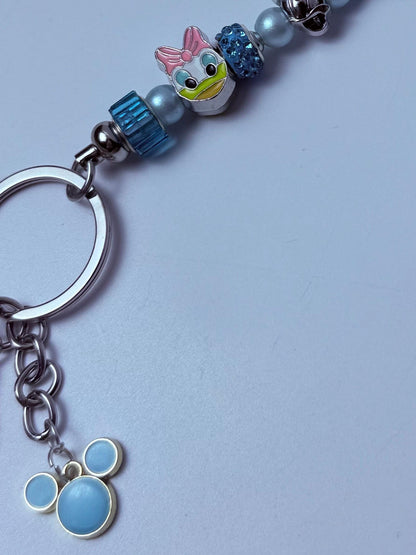 Disney Inspired Bag Charm  Daisy Duck Keychain with Blue & Pink Beads, Handmade Purse Accessory, Cute Disney Gift for Her