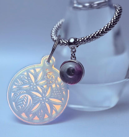 Iridescent Floral Mandala Keychain: Holographic Acrylic Bag Charm