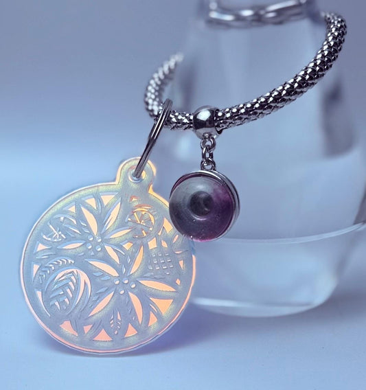 Iridescent Floral Mandala Keychain: Holographic Acrylic Bag Charm