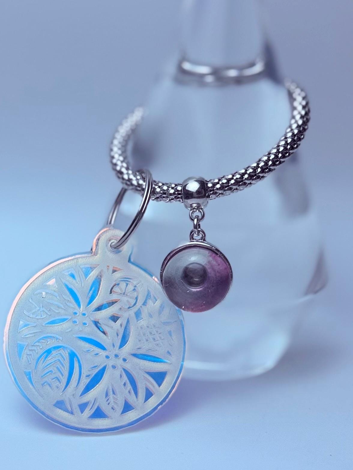 Iridescent Floral Mandala Keychain: Holographic Acrylic Bag Charm