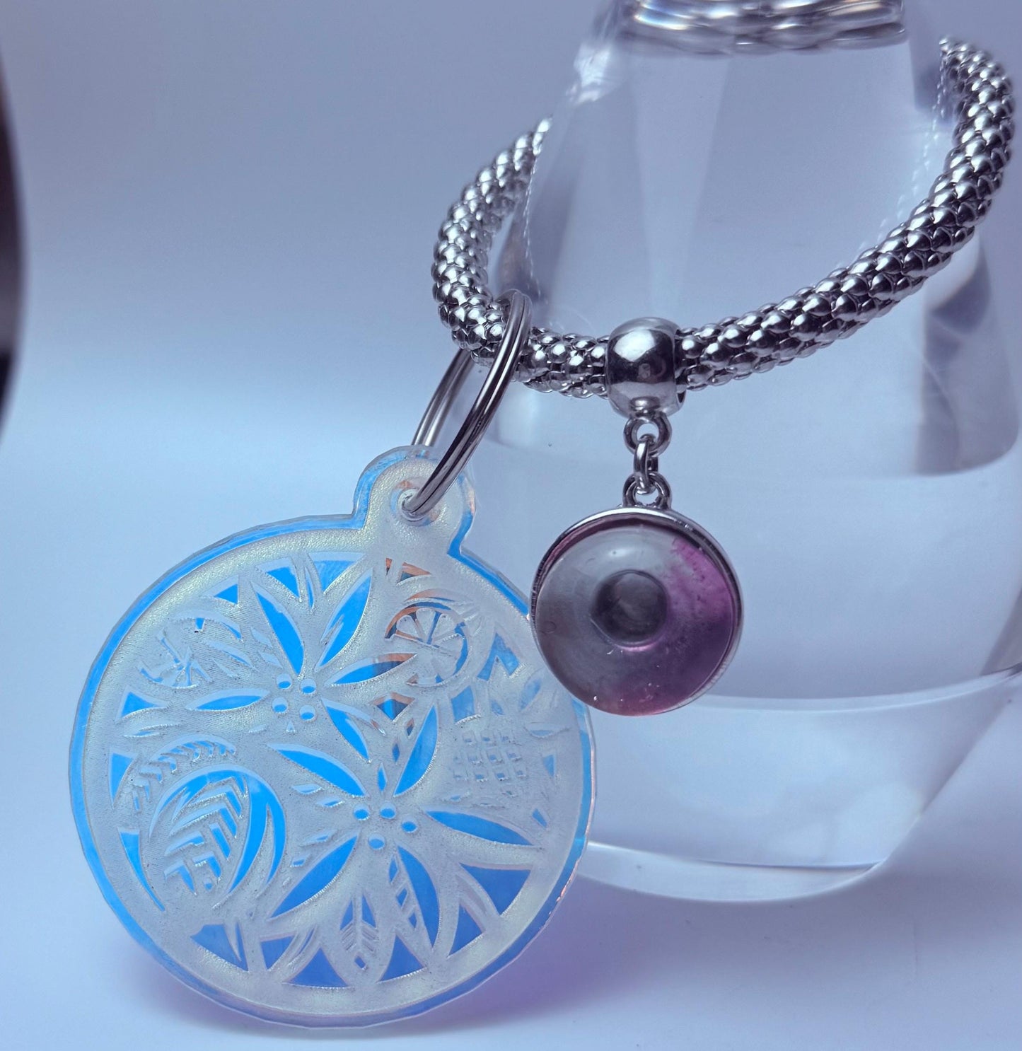 Iridescent Floral Mandala Keychain: Holographic Acrylic Bag Charm