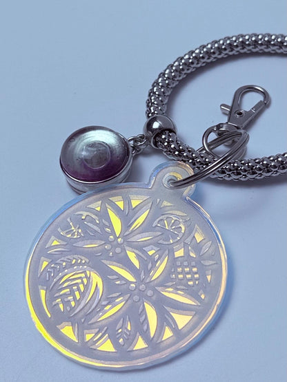 Iridescent Floral Mandala Keychain: Holographic Acrylic Bag Charm