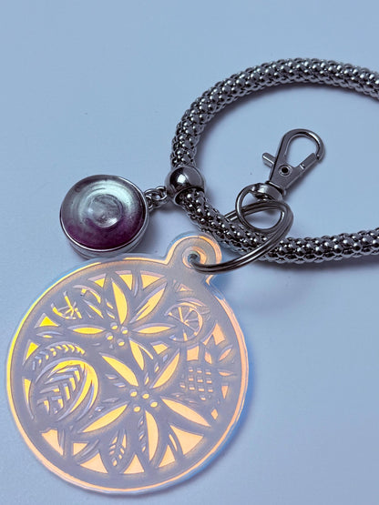 Iridescent Floral Mandala Keychain: Holographic Acrylic Bag Charm