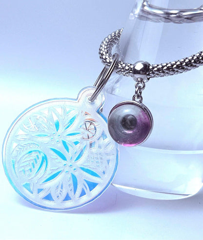 Iridescent Floral Mandala Keychain: Holographic Acrylic Bag Charm