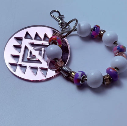 Rose Gold Aztec Mandala Bag Charm: Metallic Acrylic Keychain