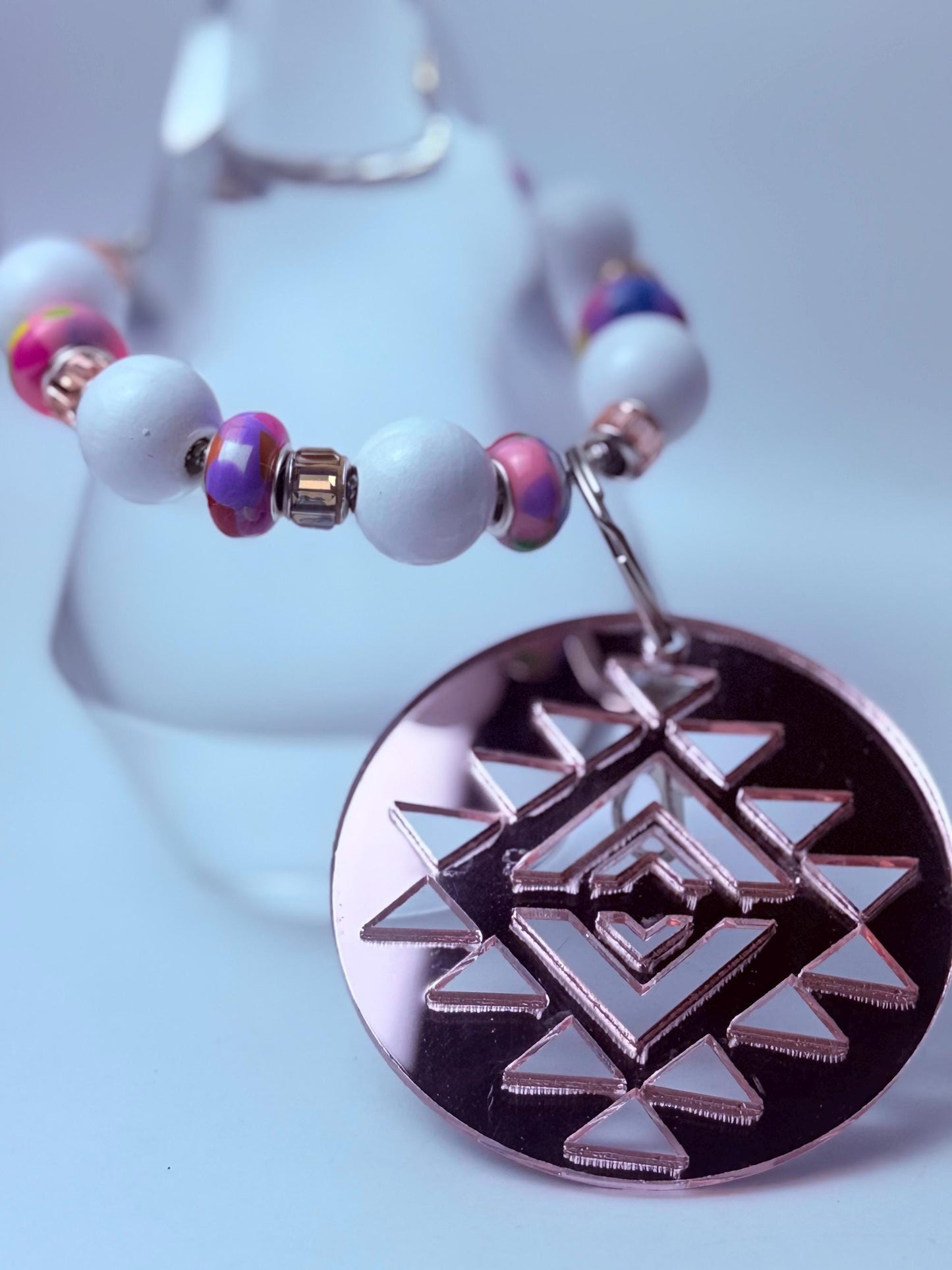 Rose Gold Aztec Mandala Bag Charm: Metallic Acrylic Keychain