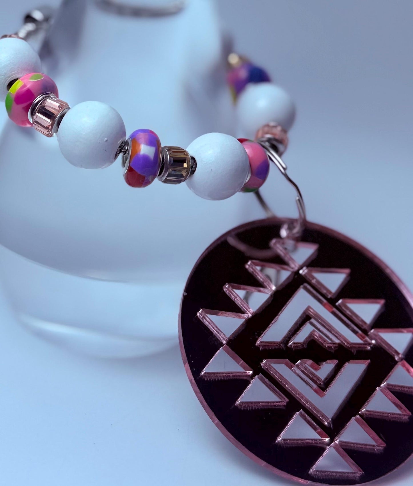 Rose Gold Aztec Mandala Bag Charm: Metallic Acrylic Keychain