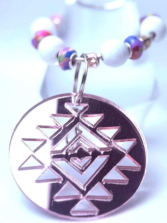 Rose Gold Aztec Mandala Bag Charm: Metallic Acrylic Keychain