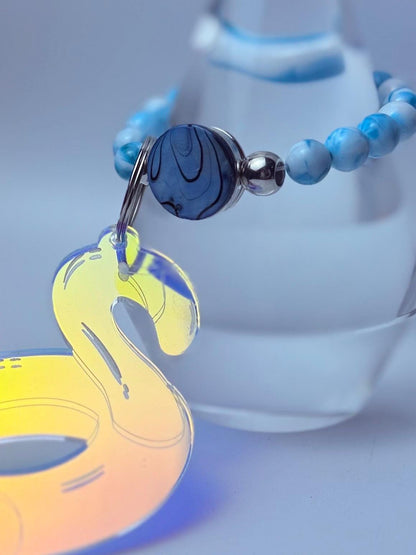 Blue Flamingo Bag Charm  Acrylic Purse Charm with Marble Beads  Tropical Summer Handbag Accessory