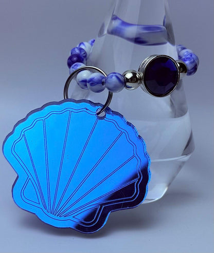 Blue Seashell Bag Charm Keychain: Acrylic Ocean-Inspired Purse Accessory