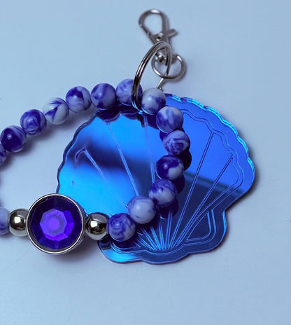 Blue Seashell Bag Charm Keychain: Acrylic Ocean-Inspired Purse Accessory