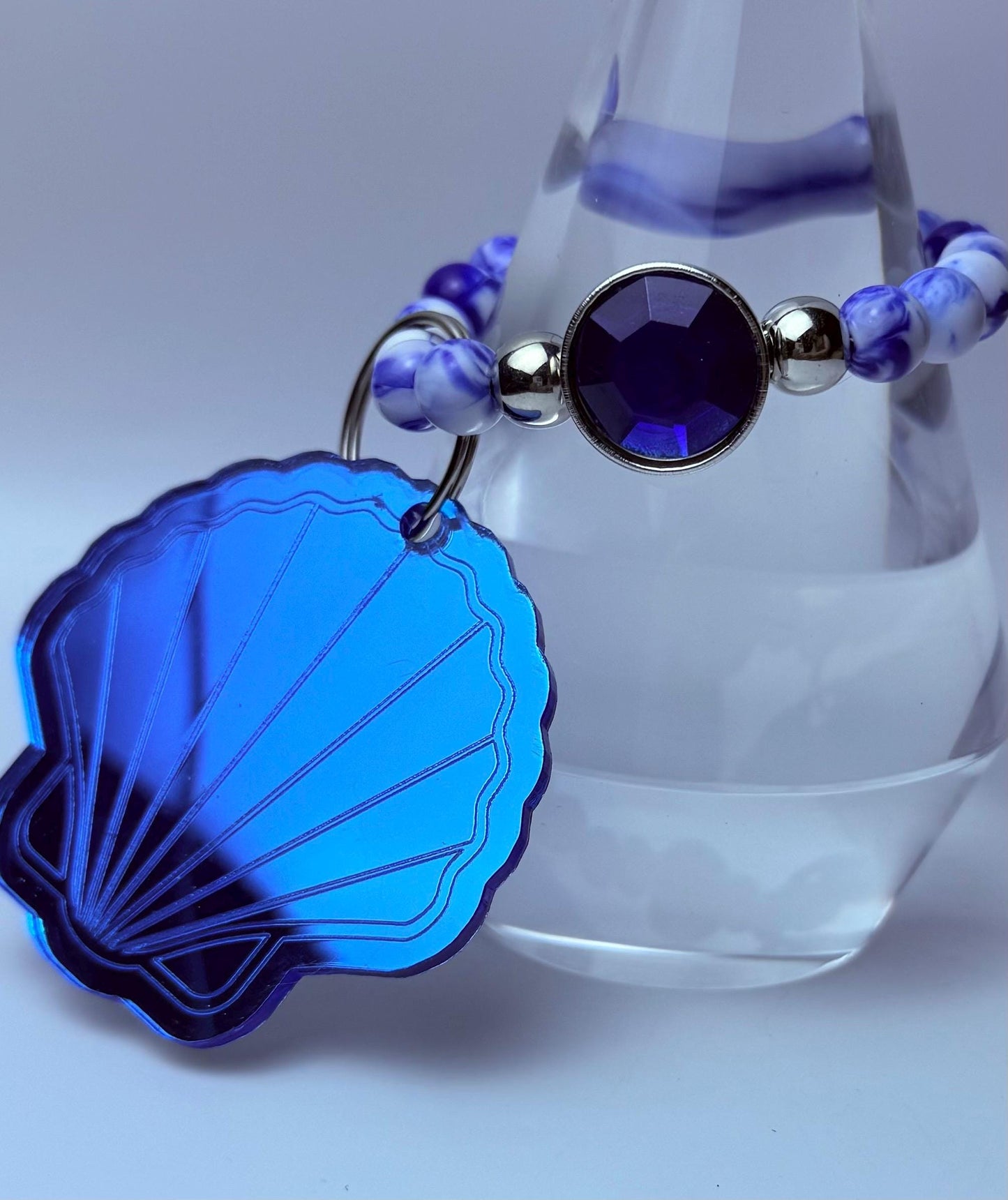 Blue Seashell Bag Charm Keychain: Acrylic Ocean-Inspired Purse Accessory
