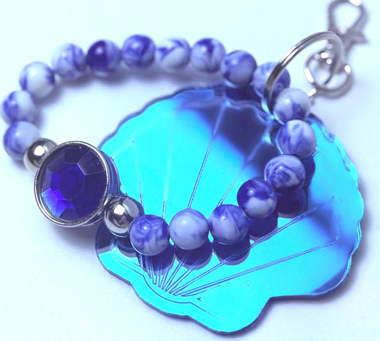 Blue Seashell Bag Charm Keychain: Acrylic Ocean-Inspired Purse Accessory