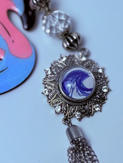 Flamingo Float Keychain: Acrylic Bag Charm with Crystal Tassel