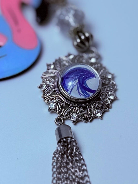 Flamingo Float Keychain: Acrylic Bag Charm with Crystal Tassel