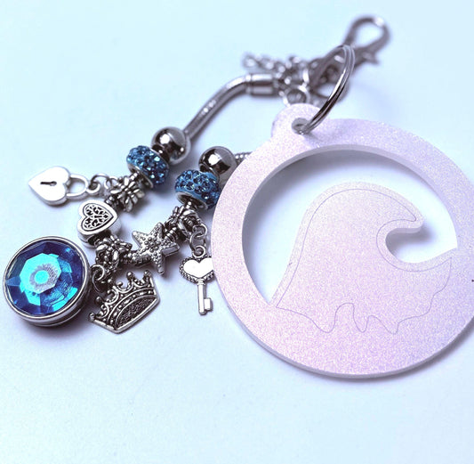Pink Glitter Ocean Wave Bag Charm: Mermaidcore Purse Keychain