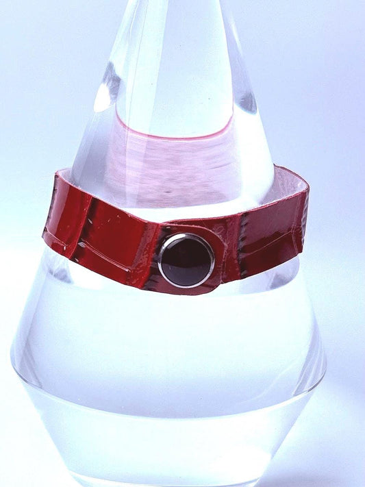 Red Leather Cuff Bracelet: Handmade Punk Rock Wristband