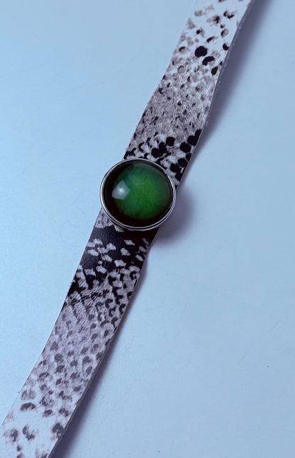 Snakeskin Leather Mood Stone Cuff: Boho Rocker Color-Changing Bracelet
