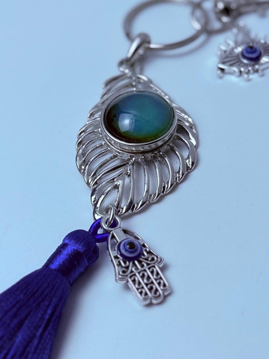 Mondstein Böser Blick Taschenanhänger: Strass Hamsa Hand Quasten Schlüsselanhänger