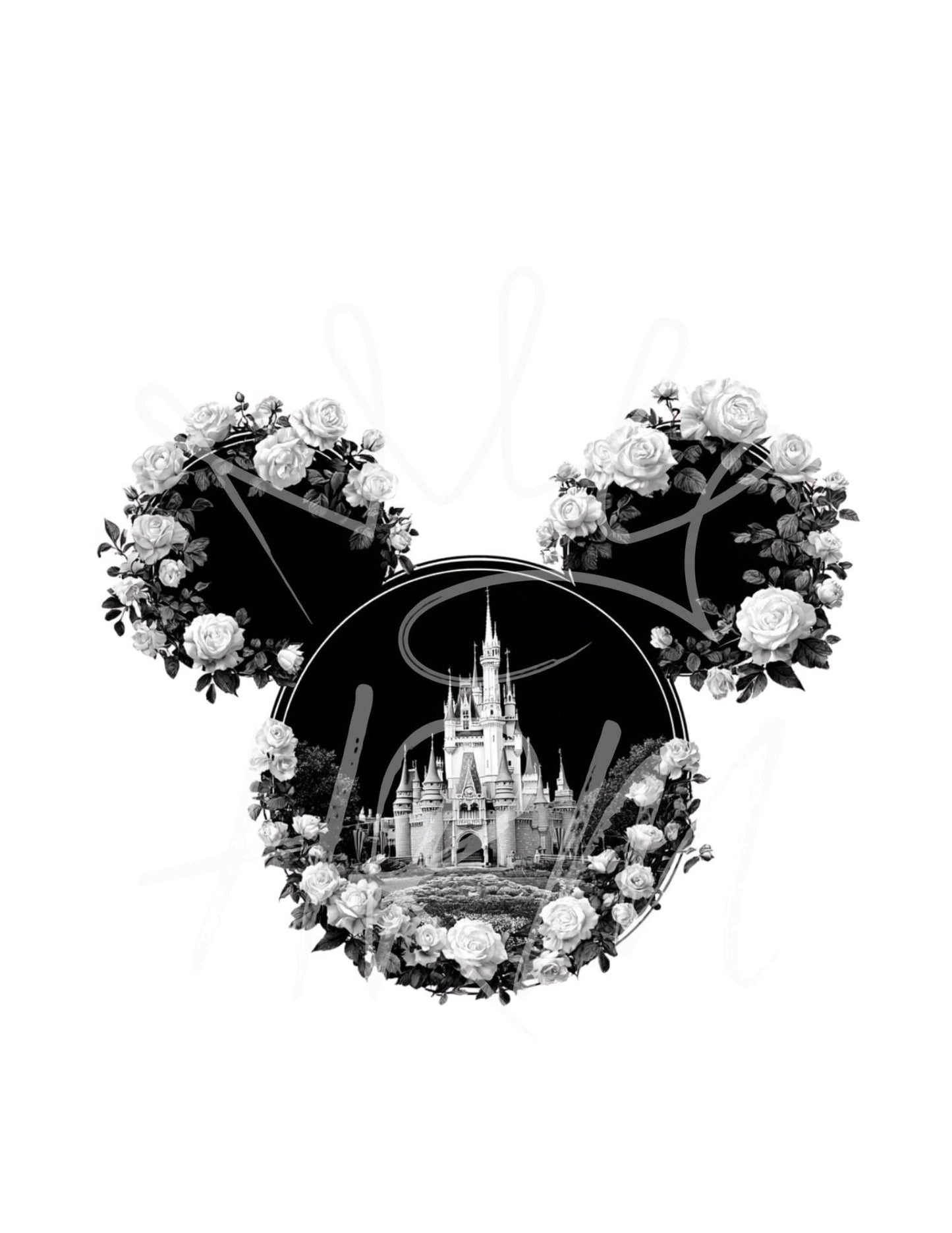 Disney Inspiriertes Rosen-Schloss-Mickey-SVG-PNG | Blumen-Mauskopf-Schnittdatei | Magisches Cricut & Silhouette Design für Shirts, Taschen, Bastelarbeiten