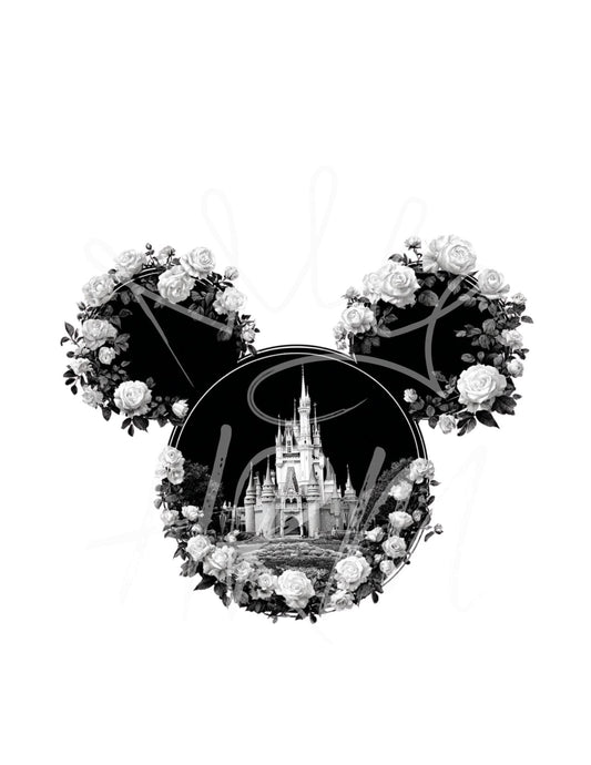 Disney Inspiriertes Rosen-Schloss-Mickey-SVG-PNG | Blumen-Mauskopf-Schnittdatei | Magisches Cricut & Silhouette Design für Shirts, Taschen, Bastelarbeiten