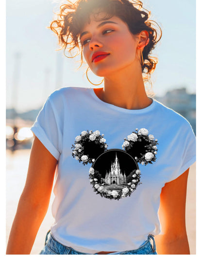 Disney Inspiriertes Rosen-Schloss-Mickey-SVG-PNG | Blumen-Mauskopf-Schnittdatei | Magisches Cricut & Silhouette Design für Shirts, Taschen, Bastelarbeiten
