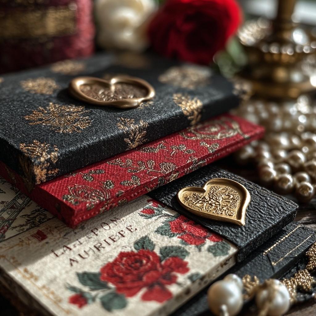 Luxuriöse Papier-Ephemera-Wundertüte | Rote Rosen, Goldfolie