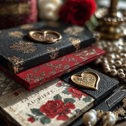 Luxuriöse Papier-Ephemera-Wundertüte | Rote Rosen, Goldfolie