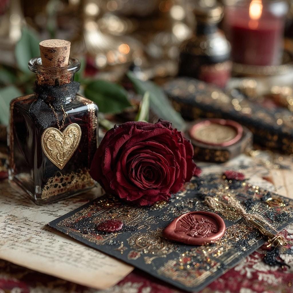 Luxuriöse Papier-Ephemera-Wundertüte | Rote Rosen, Goldfolie