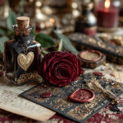 Luxuriöse Papier-Ephemera-Wundertüte | Rote Rosen, Goldfolie