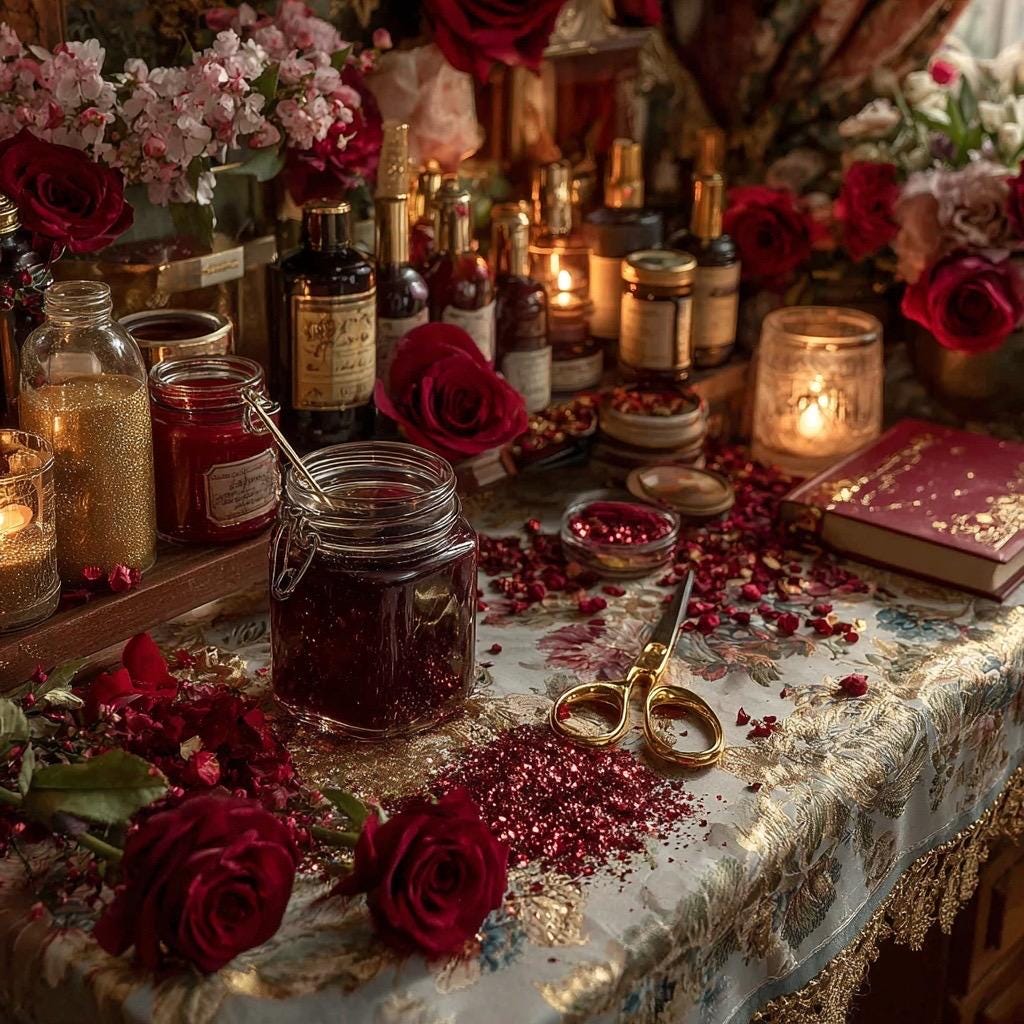 Luxuriöse Papier-Ephemera-Wundertüte | Rote Rosen, Goldfolie