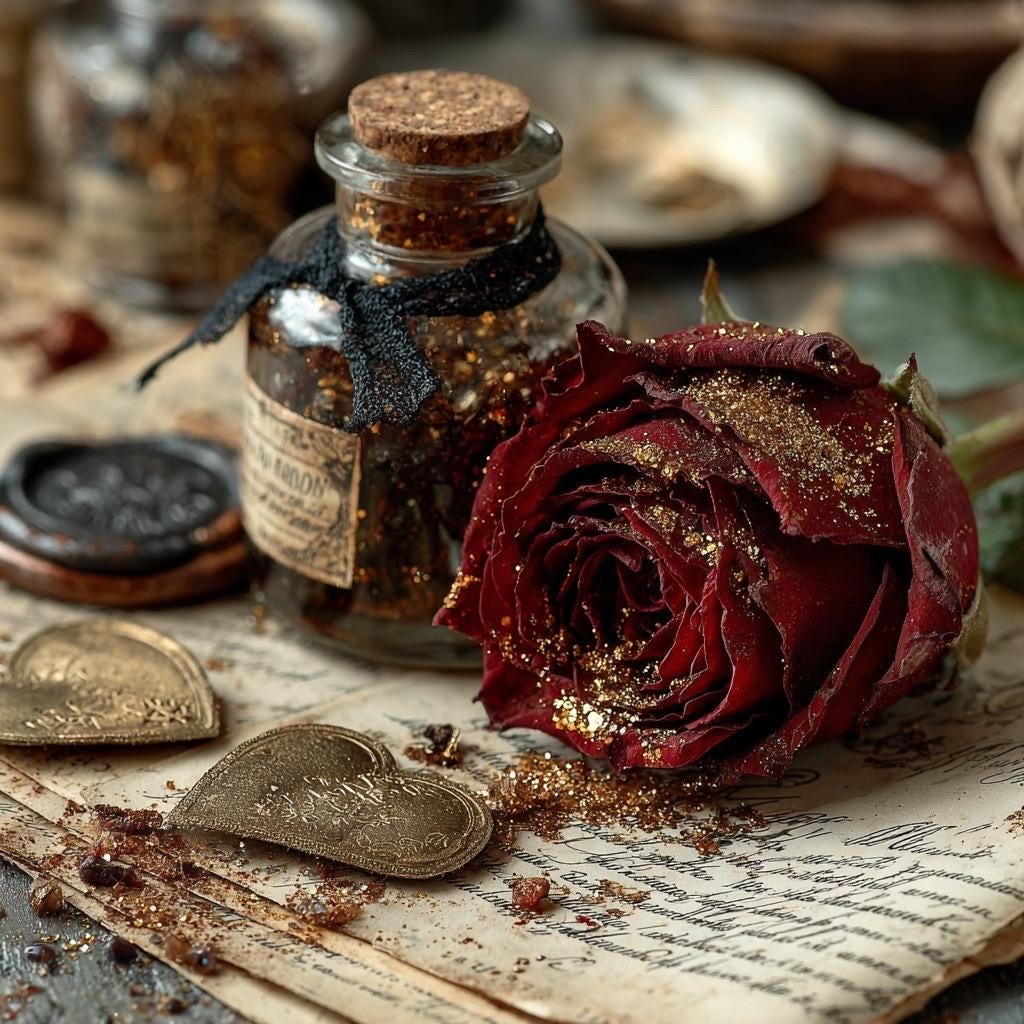 Luxuriöse Papier-Ephemera-Wundertüte | Rote Rosen, Goldfolie