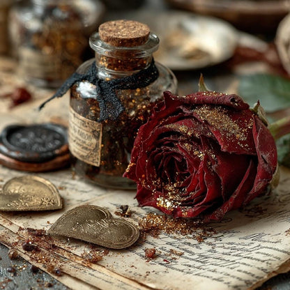 Luxuriöse Papier-Ephemera-Wundertüte | Rote Rosen, Goldfolie
