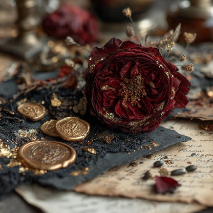 Luxuriöse Papier-Ephemera-Wundertüte | Rote Rosen, Goldfolie