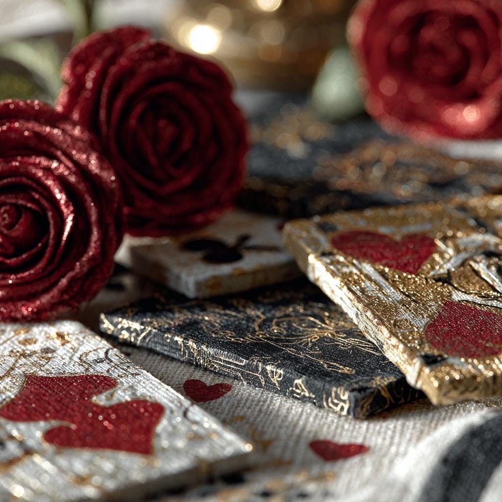 Luxuriöse Papier-Ephemera-Wundertüte | Rote Rosen, Goldfolie